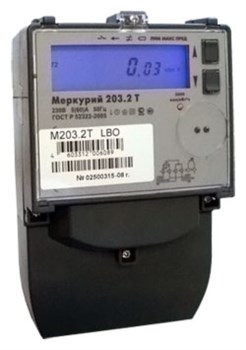 Счетчик электроэнергии Меркурий 203.2T RBO 5-60А; 230В; кл.т. 1,0 (оптопорт; RS-485; ЖКИ; 3 винта) - фото 5734