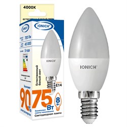Лампа светодиодная IONICH декоративного освещения "свеча" ILED-SMD2835-C37-8Вт-720Лм-220В-4000К-E14 1535 - фото 6826